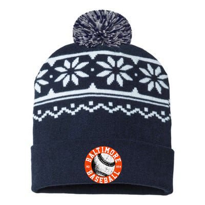 Baltimore Baseball Retro Vintage Design Baseball Lover USA-Made Snowflake Beanie