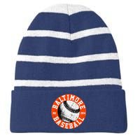 Baltimore Baseball Retro Vintage Design Baseball Lover Striped Beanie with Solid Band