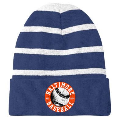 Baltimore Baseball Retro Vintage Design Baseball Lover Striped Beanie with Solid Band