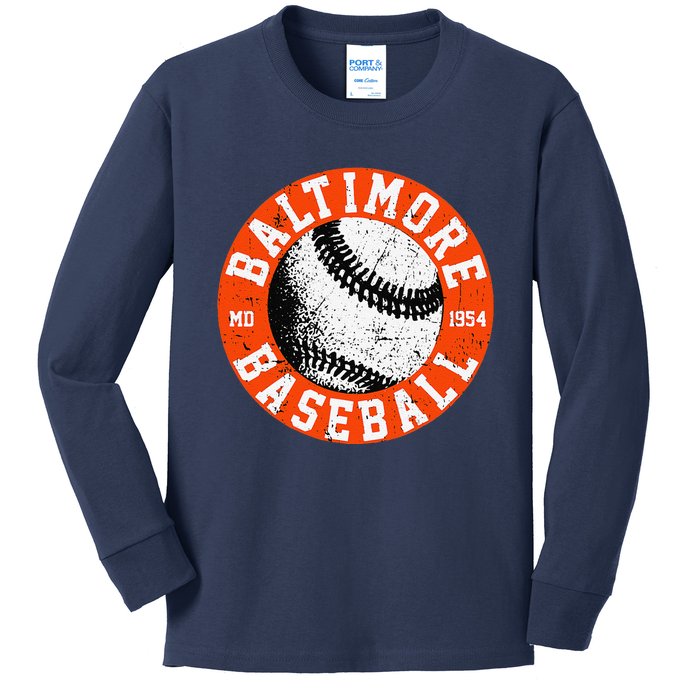 Baltimore Baseball Retro Vintage Design Baseball Lover Kids Long Sleeve Shirt