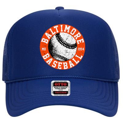 Baltimore Baseball Retro Vintage Design Baseball Lover High Crown Mesh Back Trucker Hat