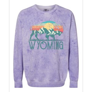 Bison Buffalo Retro Wyoming Wy Mountains Retro Colorblast Crewneck Sweatshirt