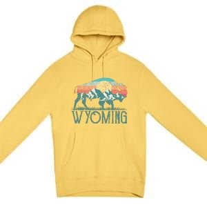 Bison Buffalo Retro Wyoming Wy Mountains Retro Premium Pullover Hoodie