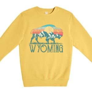 Bison Buffalo Retro Wyoming Wy Mountains Retro Premium Crewneck Sweatshirt