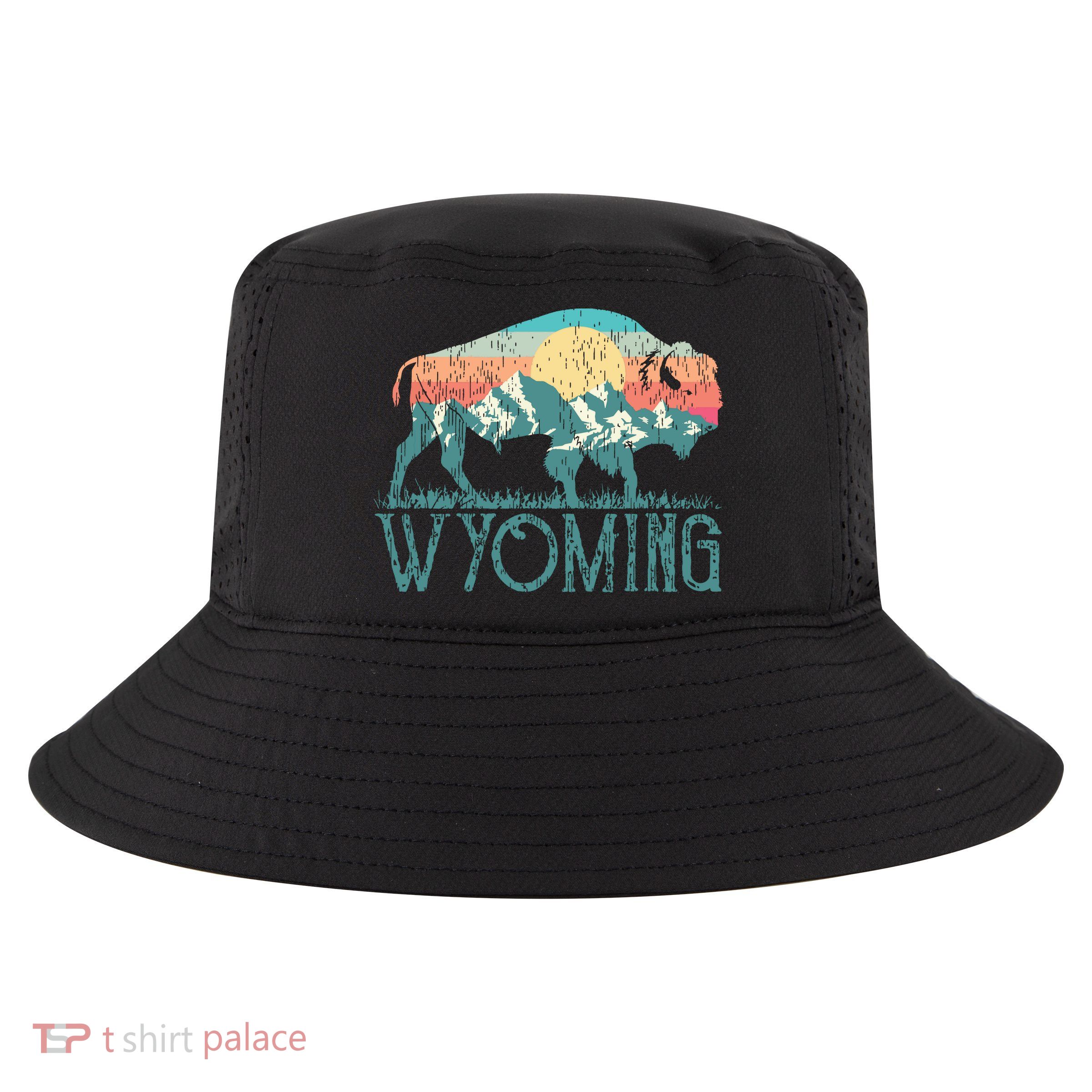 Bison Buffalo Retro Wyoming Wy Mountains Retro Cool Comfort Performance Bucket Hat