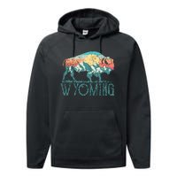 Bison Buffalo Retro Wyoming Wy Mountains Retro Performance Fleece Hoodie