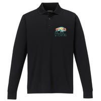 Bison Buffalo Retro Wyoming Wy Mountains Retro Performance Long Sleeve Polo