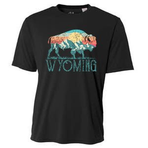 Bison Buffalo Retro Wyoming Wy Mountains Retro Cooling Performance Crew T-Shirt