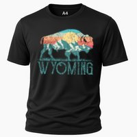 Bison Buffalo Retro Wyoming Wy Mountains Retro Cooling Performance Crew T-Shirt