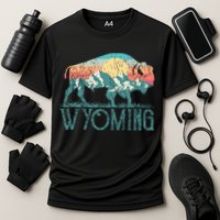 Bison Buffalo Retro Wyoming Wy Mountains Retro Cooling Performance Crew T-Shirt