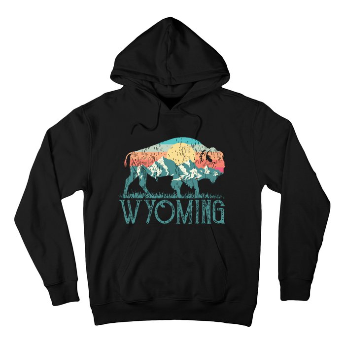 Bison Buffalo Retro Wyoming Wy Mountains Retro Hoodie