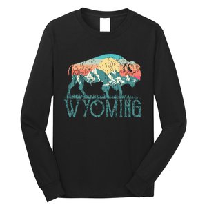 Bison Buffalo Retro Wyoming Wy Mountains Retro Long Sleeve Shirt