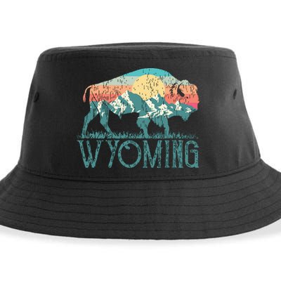 Bison Buffalo Retro Wyoming Wy Mountains Retro Sustainable Bucket Hat