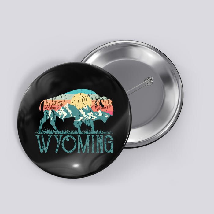 Bison Buffalo Retro Wyoming Wy Mountains Retro Button