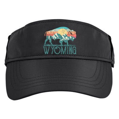 Bison Buffalo Retro Wyoming Wy Mountains Retro Adult Drive Performance Visor