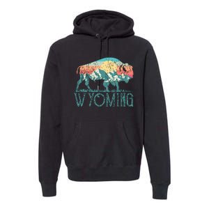 Bison Buffalo Retro Wyoming Wy Mountains Retro Premium Hoodie