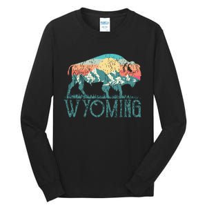 Bison Buffalo Retro Wyoming Wy Mountains Retro Tall Long Sleeve T-Shirt