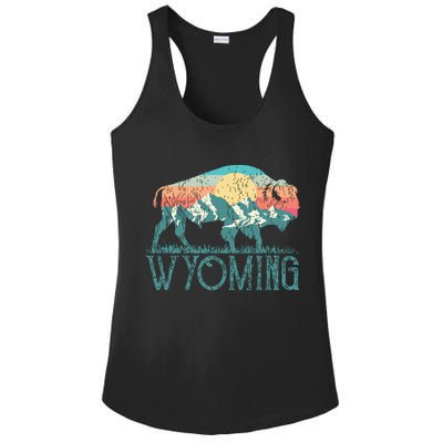 Bison Buffalo Retro Wyoming Wy Mountains Retro Ladies PosiCharge Competitor Racerback Tank