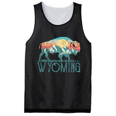 Bison Buffalo Retro Wyoming Wy Mountains Retro Mesh Reversible Basketball Jersey Tank