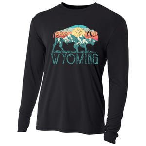 Bison Buffalo Retro Wyoming Wy Mountains Retro Cooling Performance Long Sleeve Crew