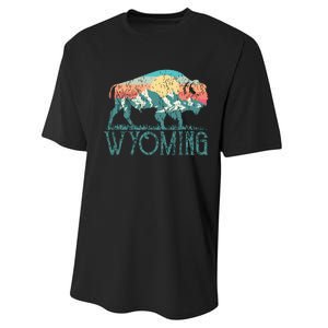 Bison Buffalo Retro Wyoming Wy Mountains Retro Performance Sprint T-Shirt