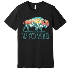 Bison Buffalo Retro Wyoming Wy Mountains Retro Premium T-Shirt