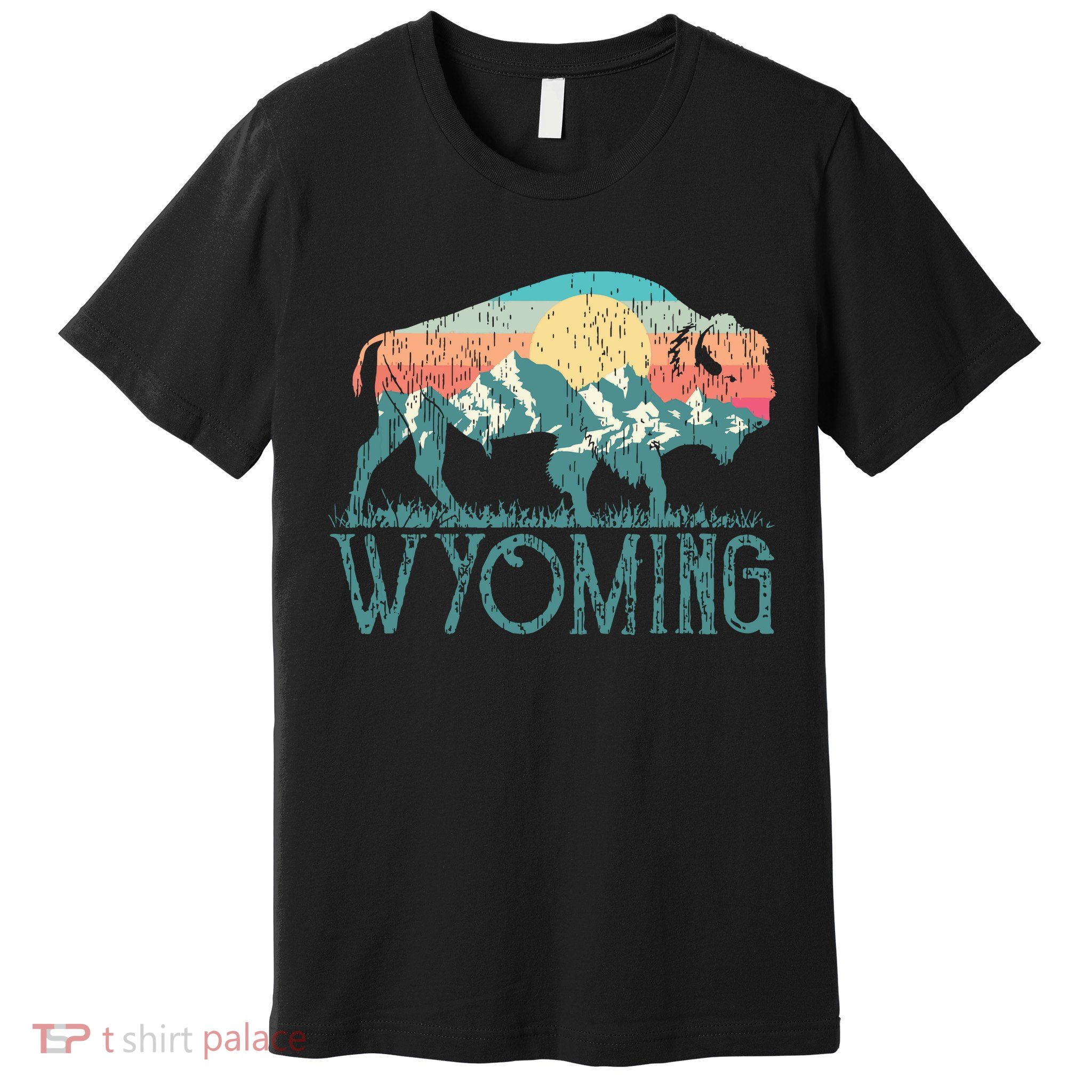 Bison Buffalo Retro Wyoming Wy Mountains Retro Premium T-Shirt