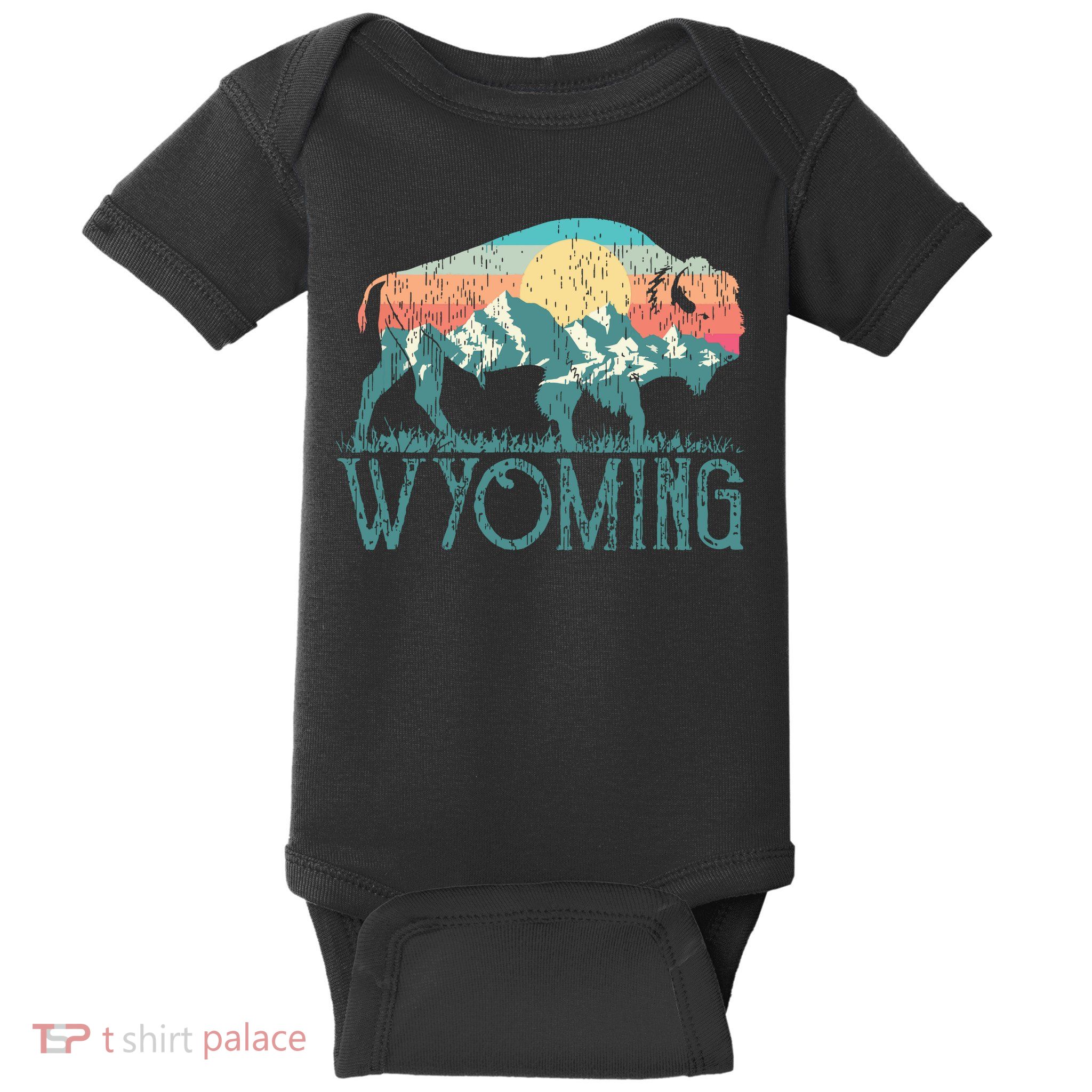 Bison Buffalo Retro Wyoming Wy Mountains Retro Baby Bodysuit