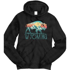 Bison Buffalo Retro Wyoming Wy Mountains Retro Tie Dye Hoodie