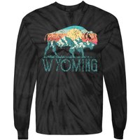 Bison Buffalo Retro Wyoming Wy Mountains Retro Tie-Dye Long Sleeve Shirt