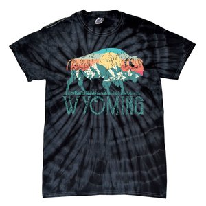 Bison Buffalo Retro Wyoming Wy Mountains Retro Tie-Dye T-Shirt