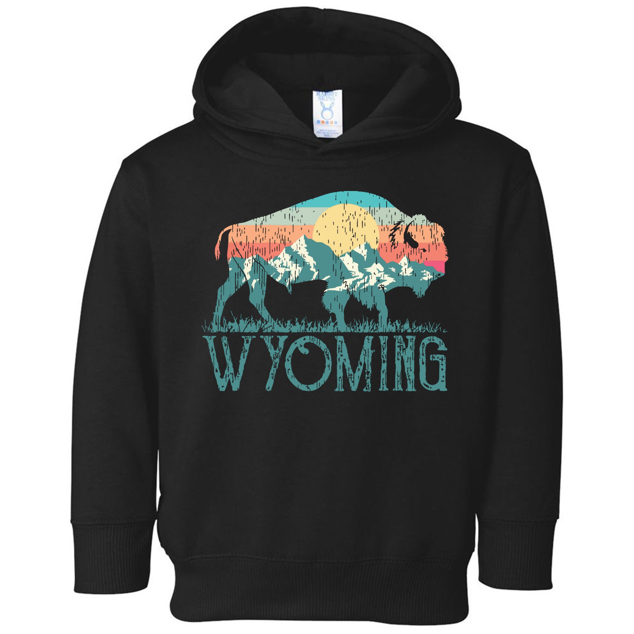 Bison Buffalo Retro Wyoming Wy Mountains Retro Toddler Hoodie