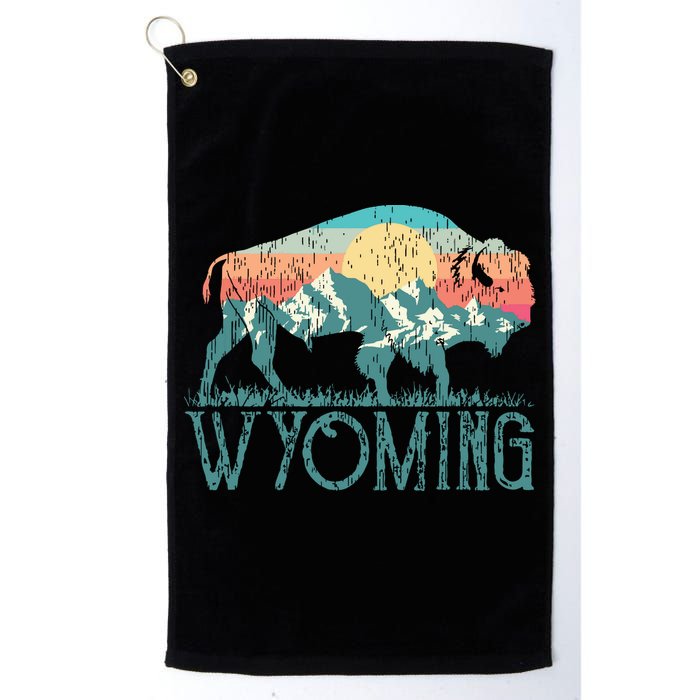Bison Buffalo Retro Wyoming Wy Mountains Retro Golf Towel