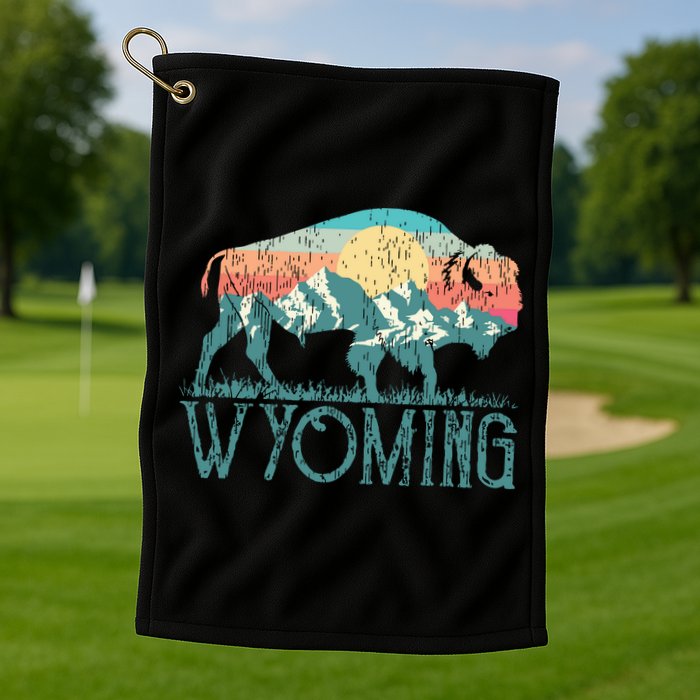 Bison Buffalo Retro Wyoming Wy Mountains Retro Golf Towel