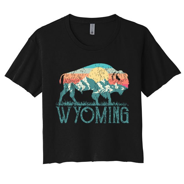 Bison Buffalo Retro Wyoming Wy Mountains Retro Crop Top