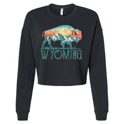 Bison Buffalo Retro Wyoming Wy Mountains Retro Cropped Pullover Crew