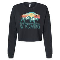 Bison Buffalo Retro Wyoming Wy Mountains Retro Cropped Pullover Crew
