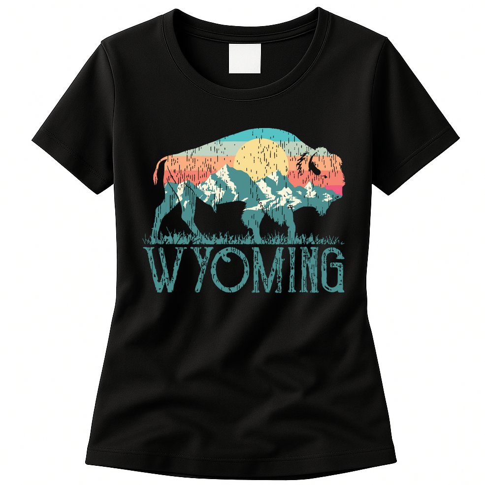 Bison Buffalo Retro Wyoming Wy Mountains Retro Womens T-Shirt