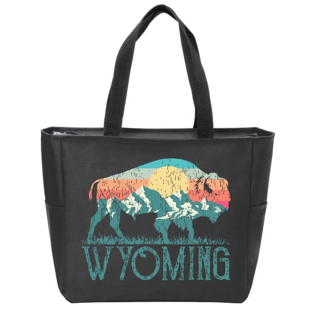 Bison Buffalo Retro Wyoming Wy Mountains Retro Zip Tote Bag