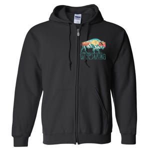 Bison Buffalo Retro Wyoming Wy Mountains Retro Full Zip Hoodie