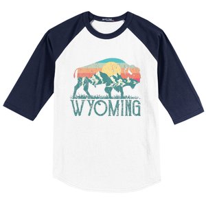 Bison Buffalo Retro Wyoming Wy Mountains Retro Baseball Sleeve Shirt