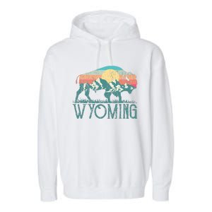 Bison Buffalo Retro Wyoming Wy Mountains Retro Garment-Dyed Fleece Hoodie