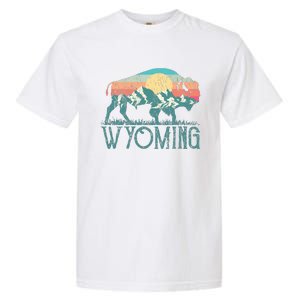 Bison Buffalo Retro Wyoming Wy Mountains Retro Garment-Dyed Heavyweight T-Shirt