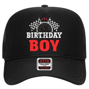 Birthday Boy Race Car Racing Car Driver Birthday Crew High Crown Mesh Back Trucker Hat