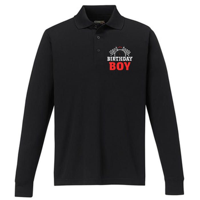 Birthday Boy Race Car Racing Car Driver Birthday Crew Performance Long Sleeve Polo