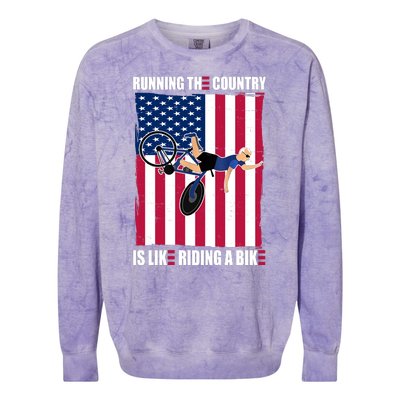 Biden Bicycle Running The Country Is Like Riding A Bike Colorblast Crewneck Sweatshirt