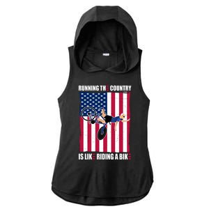 Biden Bicycle Running The Country Is Like Riding A Bike Ladies PosiCharge Tri-Blend Wicking Draft Hoodie Tank