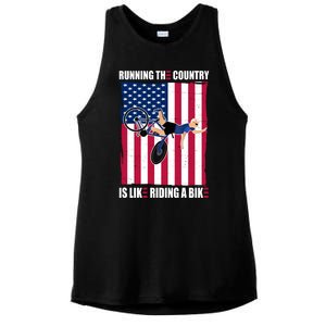 Biden Bicycle Running The Country Is Like Riding A Bike Ladies PosiCharge Tri-Blend Wicking Tank