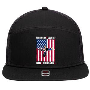 Biden Bicycle Running The Country Is Like Riding A Bike 7 Panel Mesh Trucker Snapback Hat