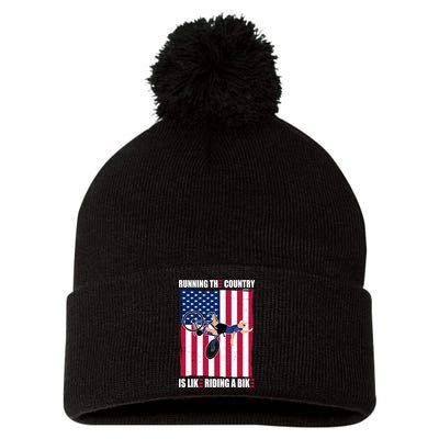 Biden Bicycle Running The Country Is Like Riding A Bike Pom Pom 12in Knit Beanie
